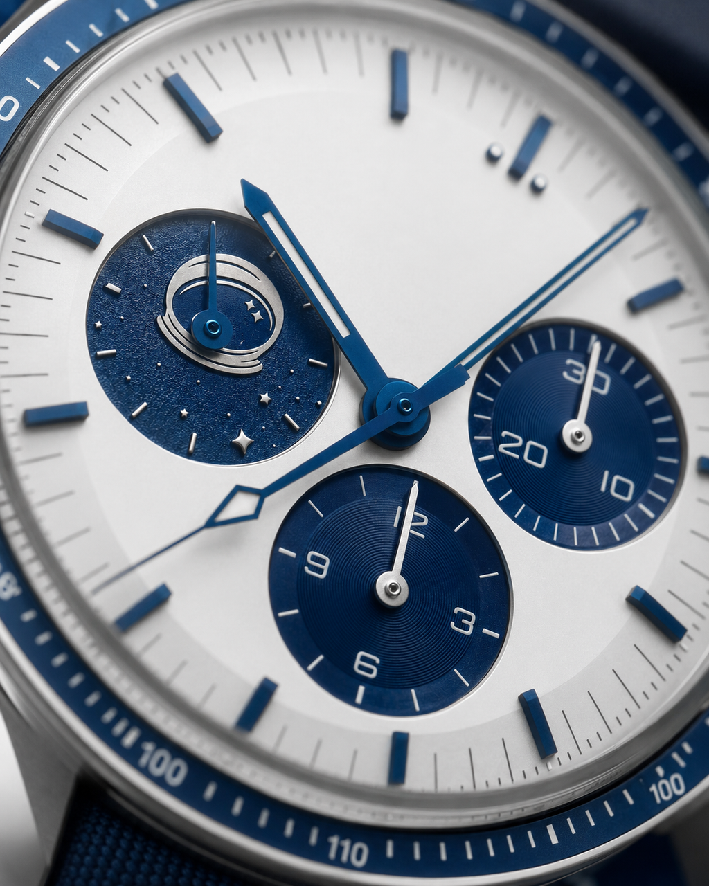 Lunar Chronograph Watch White Blue 42mm