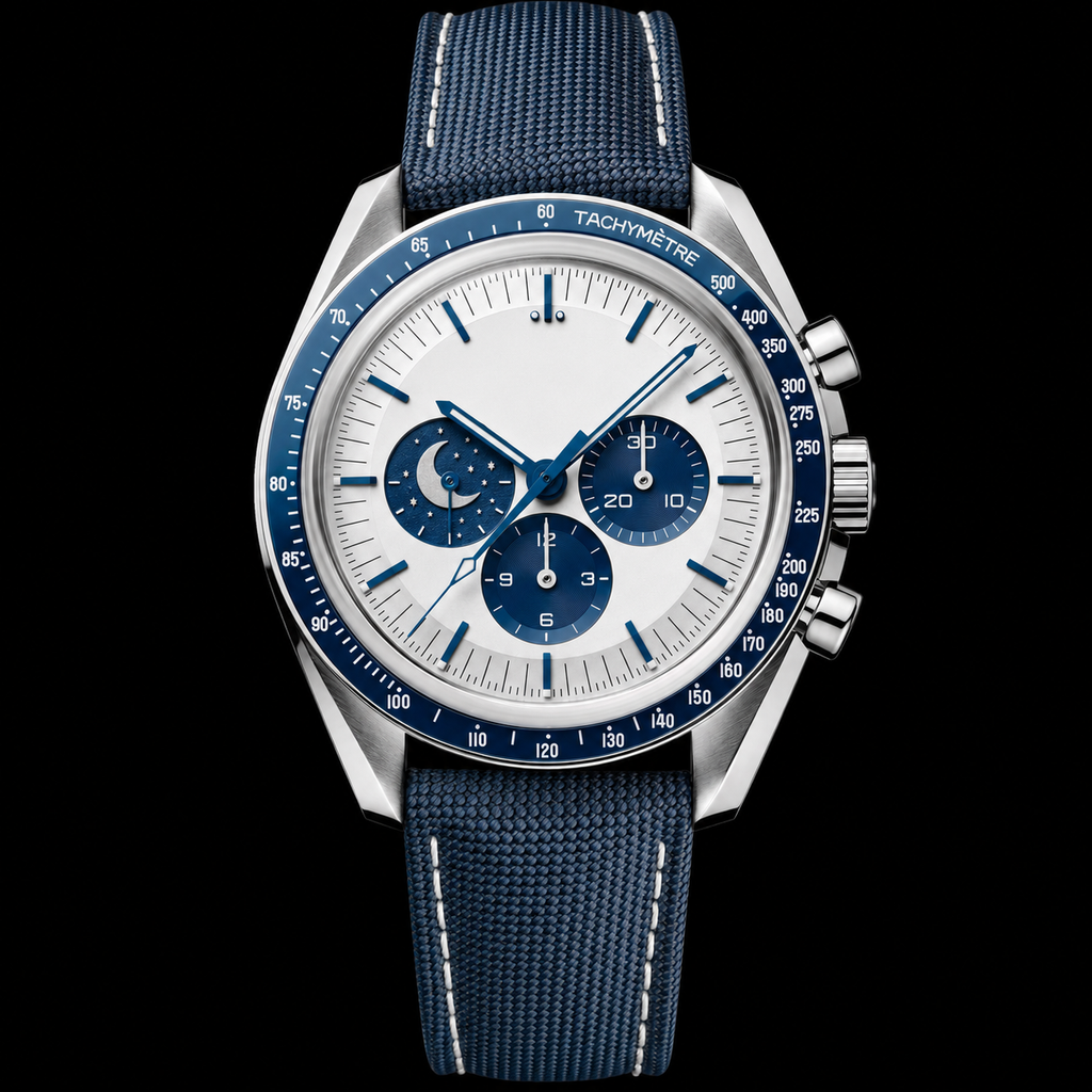 Lunar Chronograph Watch White Blue 42mm