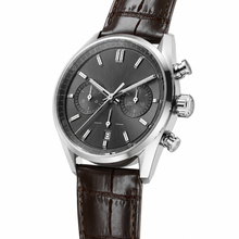 Chronograph Watch with Dark Gray Dial and Brown Leather Strap