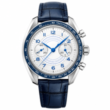 Chronograph Watch with Blue Leather Strap 43mm
