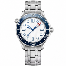 Diver Style Watch with White Dial and Blue Accents 42mm