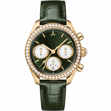 Chronograph Watch Gold Case with Green Dial and Green Leather Strap 38mm