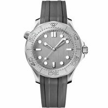 Diver Style Watch with Gray Dial and Rubber Strap 42mm