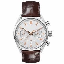 Chronograph Watch with Brown Leather Strap and Silver Case
