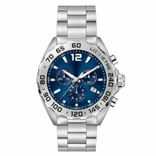Sport Chronograph Watch Silver Tone with Blue Dial