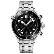 Diver Style Watch with Black Dial and Metal Bracelet