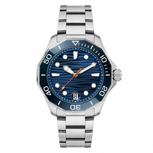 Diver Style Watch with Blue Dial and Silver Metal Strap