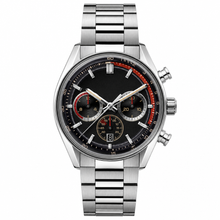 Chronograph Watch with Black Dial and Silver Metal Bracelet