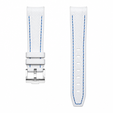 White Rubber Watch Strap with Blue Stitching