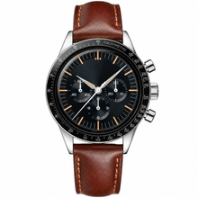 Chronograph Watch Blue-Grey Dial Brown Leather Strap 40mm