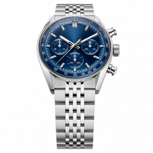 Chronograph Watch with Blue Dial and Silver Metal Bracelet