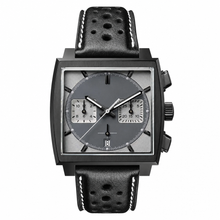 Square Sport Chronograph Watch with Black Leather Strap