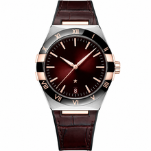 Men's Dress Watch with Burgundy Red Dial and Leather Strap 41mm