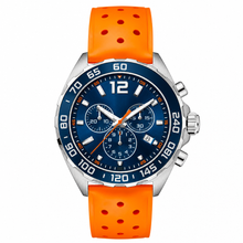 Sport Chronograph Watch with Blue Dial and Orange Rubber Strap