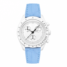 White Case Watch with Light Blue Leather Strap