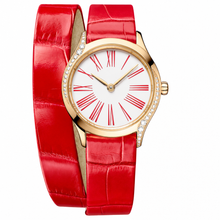 Women's Dress Watch with Red Leather Strap and Rose Gold Case