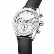 Chronograph Watch with Stainless Steel Case and Black Leather Strap