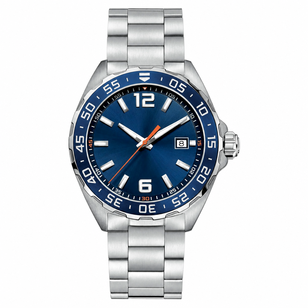 Sport watch with blue dial and stainless steel bracelet