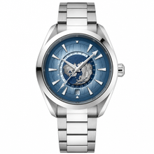 World Timer Watch 43mm with Blue Dial and Silver Metal Bracelet