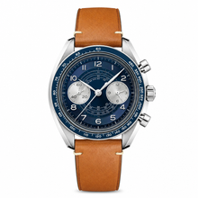 Dress Watch with Dark Blue Dial and Tan Leather Strap 43mm