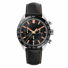 Sport Chronograph Watch with Black Leather Strap