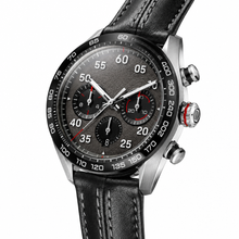 Chronograph Watch with Black Leather Strap and Silver Case