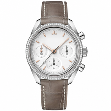 38mm Dress Watch with Gemstone Bezel and Brown Leather Strap