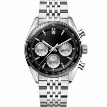 Chronograph Watch with Black Dial and Silver Steel Bracelet
