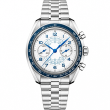Chronograph Watch Silver Dial Blue Markers Stainless Steel 43mm