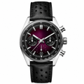 Sport Chronograph Watch with dark purple dial and black leather strap