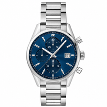 Chronograph Watch with Blue Dial and Silver Steel Bracelet