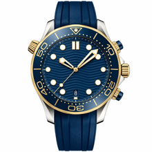 Two-Tone Diver Watch with Blue Dial and Blue Rubber Strap