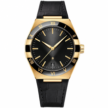 Men's Dress Watch with Gold-tone Case and Black Leather Strap