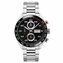 Sport Chronograph Watch with Black Dial and Silver Metal Strap