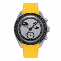 Casual watch with yellow rubber strap and gray dial on white background