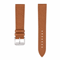 Brown leather watch strap with silver-tone buckle on white background