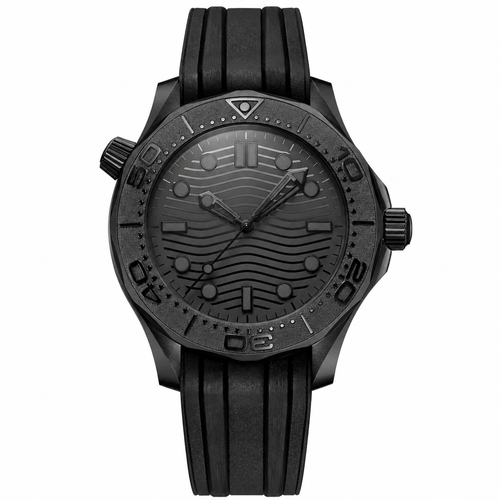 Black diver-style watch with rubber strap 44mm product photo