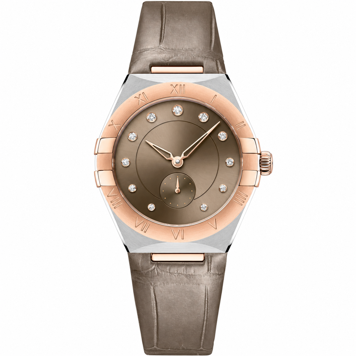 Ladies Small Seconds Watch Taupe Rose Gold Leather 34mm product photo
