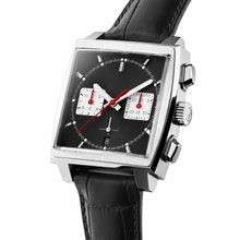 Chronograph Watch with Black Dial and Leather Strap