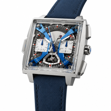 Square Chronograph Watch with Blue Leather Strap