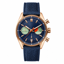 Blue Dial Sport Chronograph Watch with Rose Gold-tone Case and Blue Fabric Strap