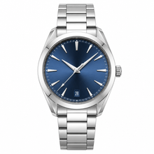 classic Stainless Steel Watch with Blue Dial, 38mm