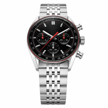 Chronograph Watch with Black Dial and Silver Metal Bracelet