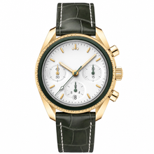 38mm Sport Chronograph Watch with Gold-Tone Case and Dark Green Leather Strap