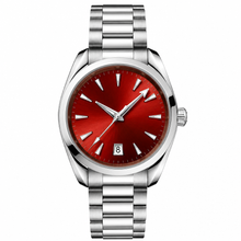 Classic Stainless Steel Watch with Red Dial 38mm