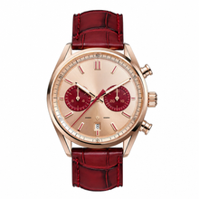 Rose Gold Dress Watch with Red Leather Strap