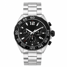 Men's Sport Chronograph Watch with Black Dial and Silver Stainless Steel Bracelet