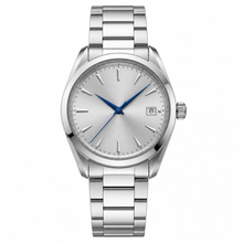 classic Silver Dial Watch with Blue Hands