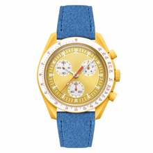 Yellow Watch with Blue Suede Strap