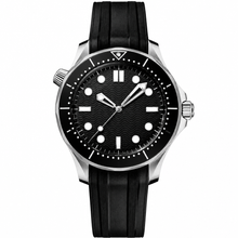 42mm Diver Style Watch with Black Dial and Rubber Strap